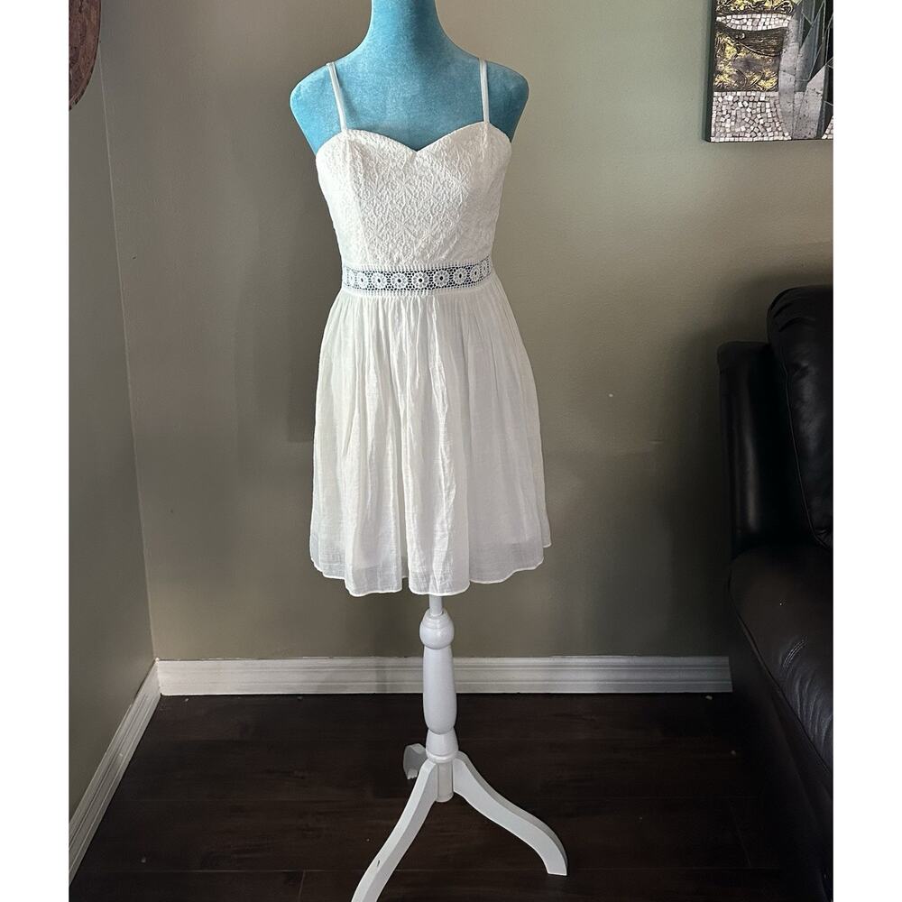 A. Byer Women 9 Dress Mini white Lace Gauze  spaghetti straps, cottage core,